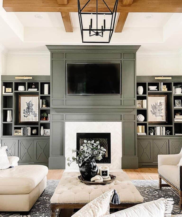 Green Modern Farmhouse Fireplace With Mounted TV