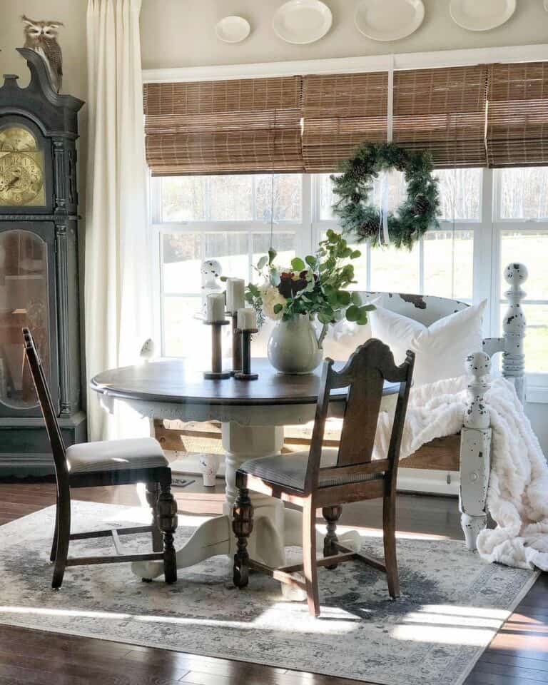 Green Wreath in Window and Vintage Chairs