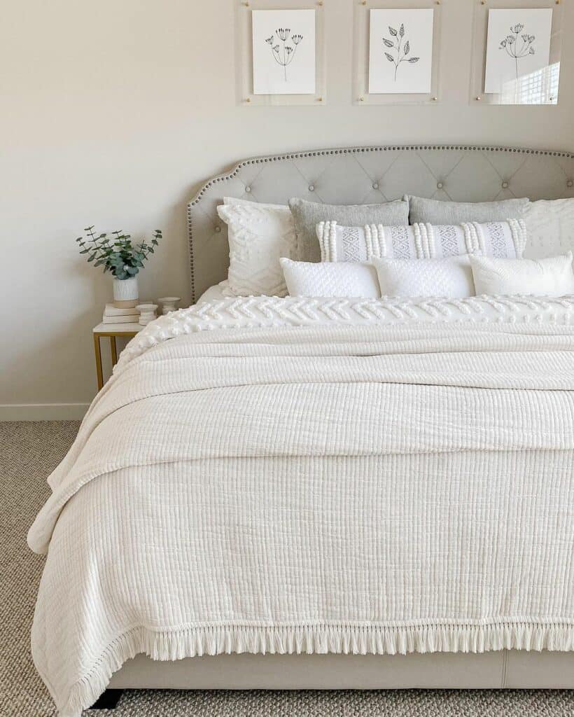 Grey Bed with White Vintage Bedding Ideas