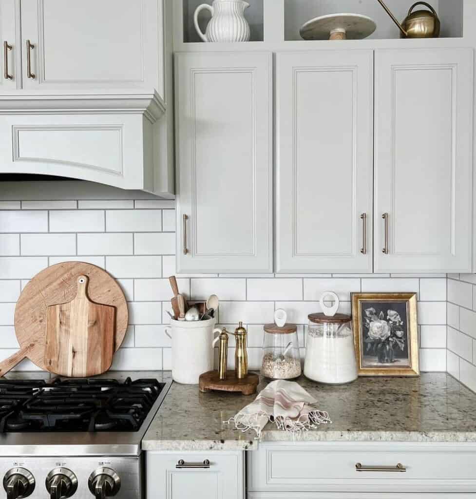 Grey Kitchen Cabinets with White Subway Tile Backsplash