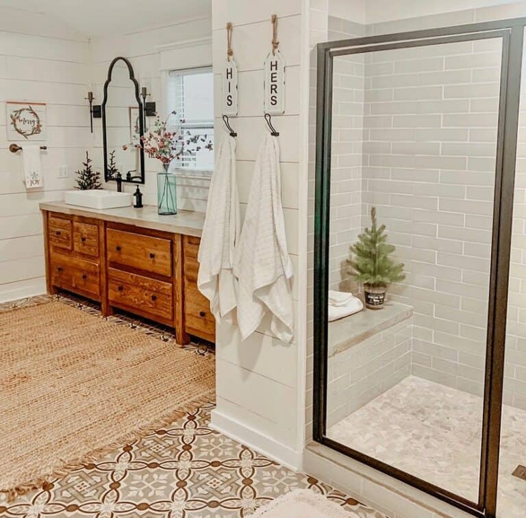Grey Subway Tile and a Small Tree Walk-In Shower Ideas