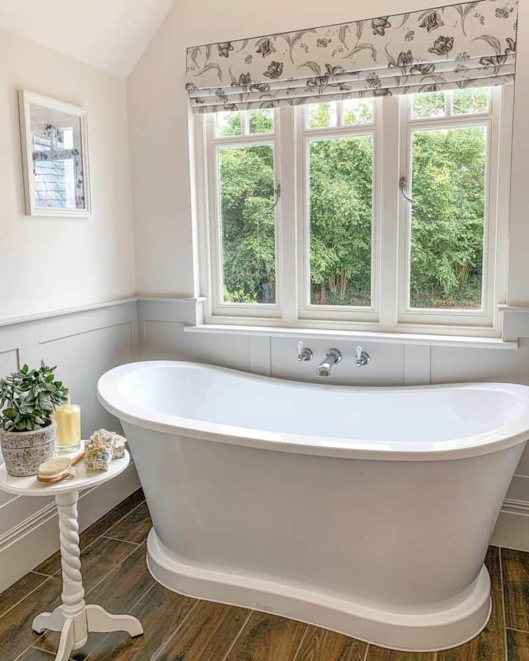 Grey and White Bathroom With Accent Wall