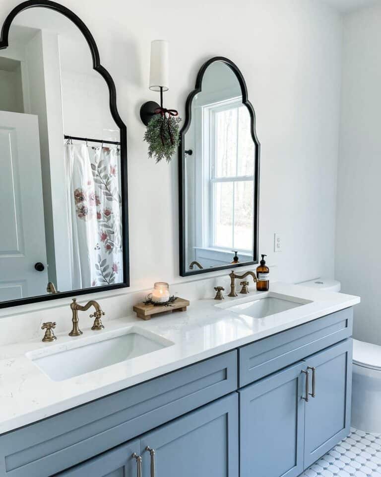 Grey and White Bathroom With Blue Accents