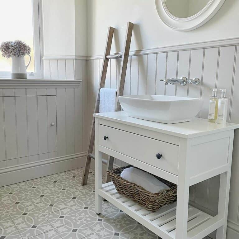 Grey and White Farmhouse Bathroom