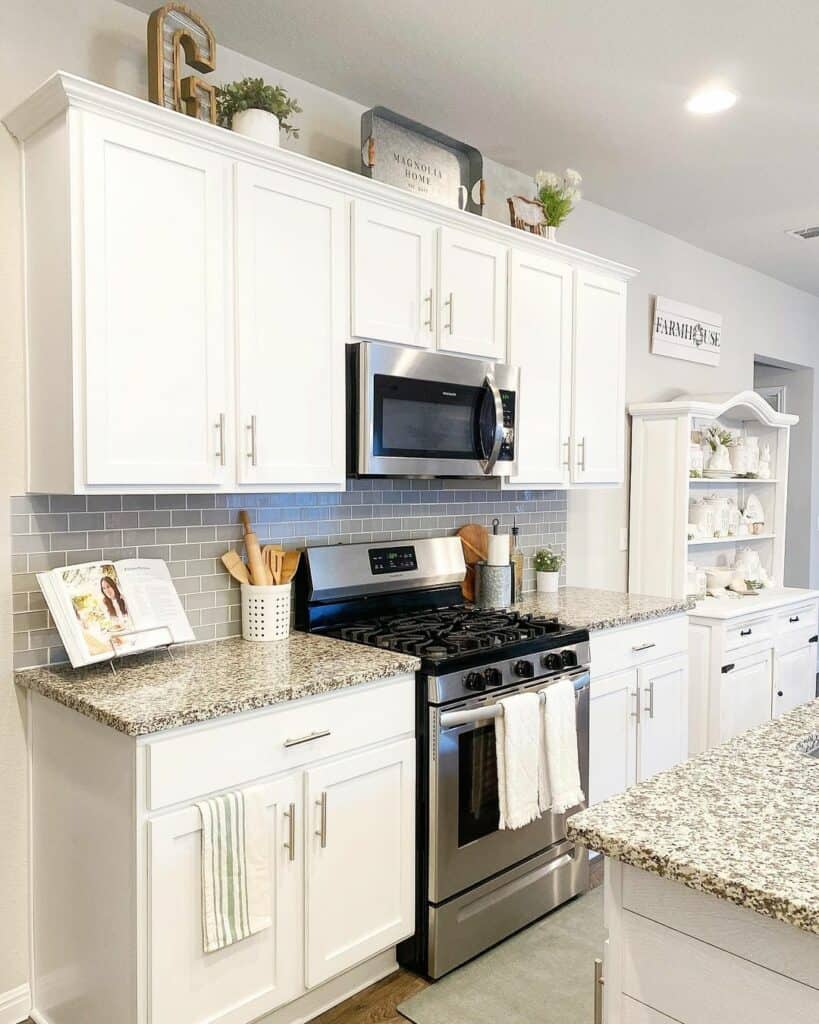 Grey and White Tile Backsplash Designs With White Cabinets