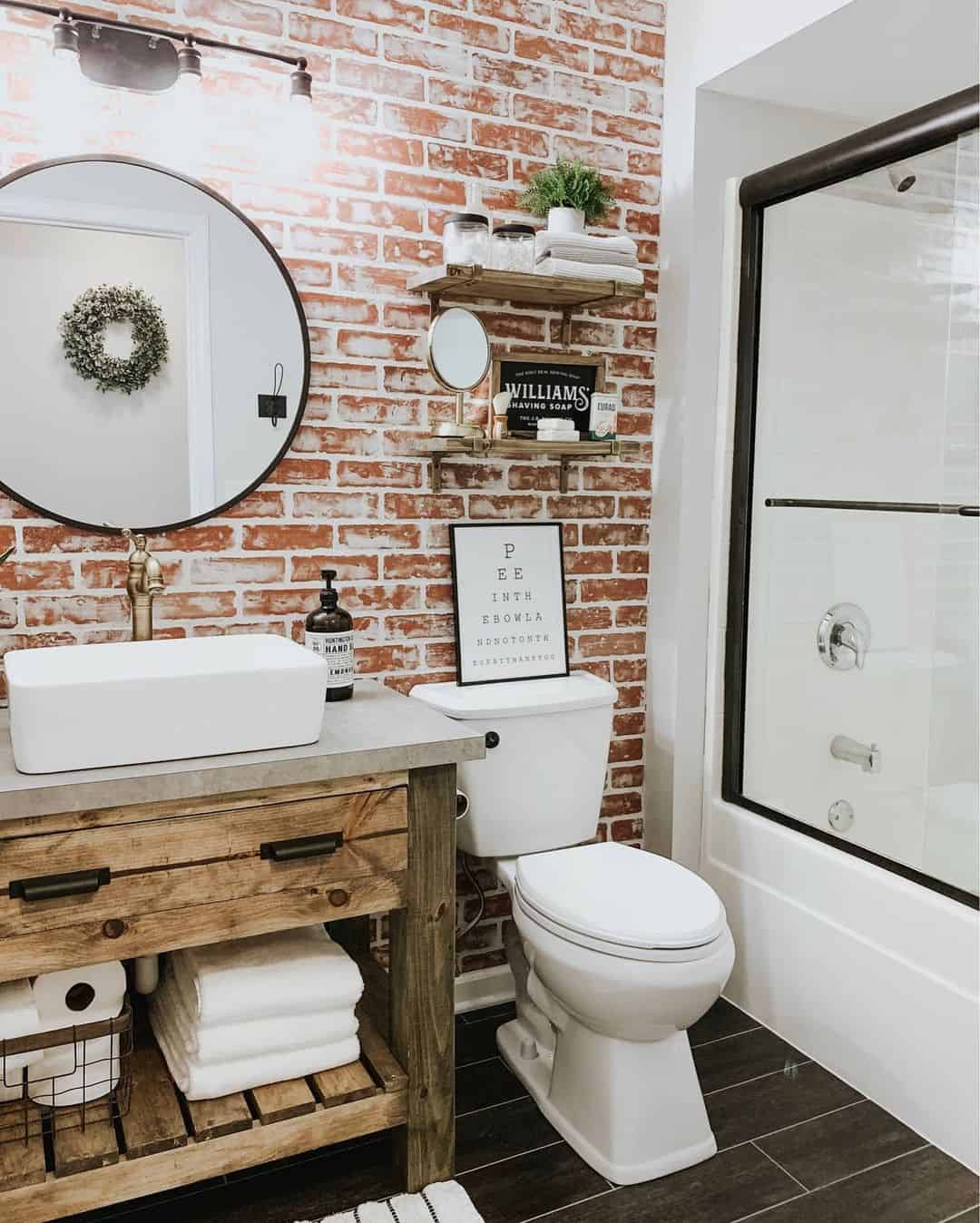 Guest Bath With a Rustic Brick Accent Wall Soul & Lane