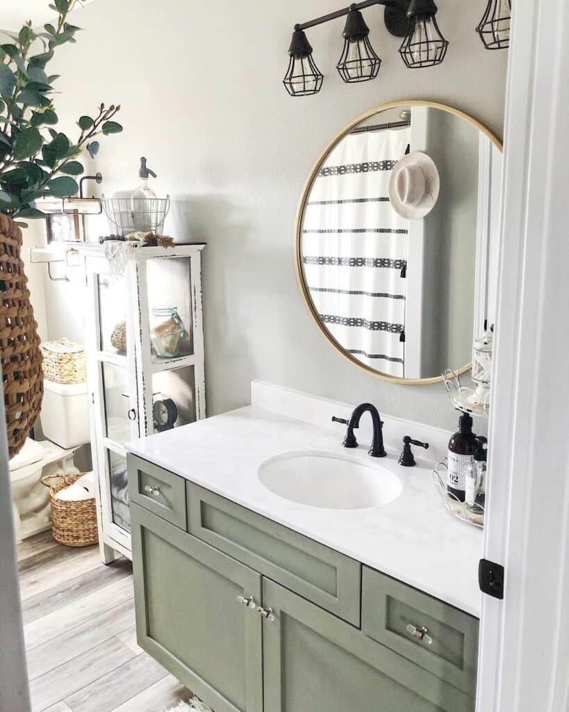 Guest Bathroom With Olive Green Accents