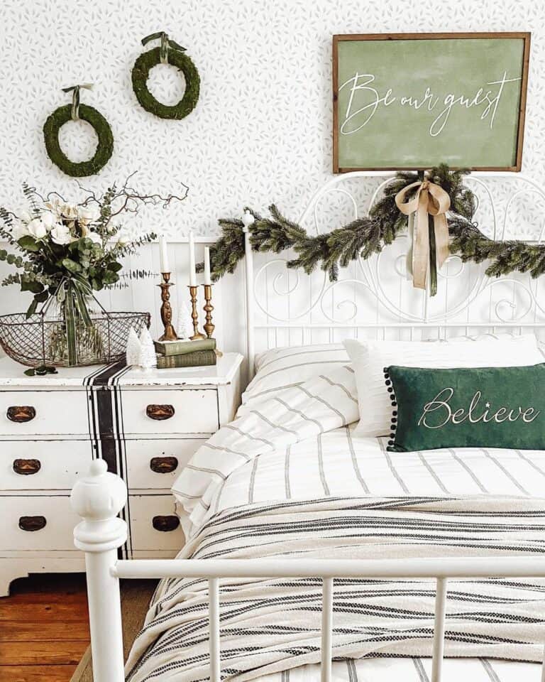 Guest Bedroom in White and Green