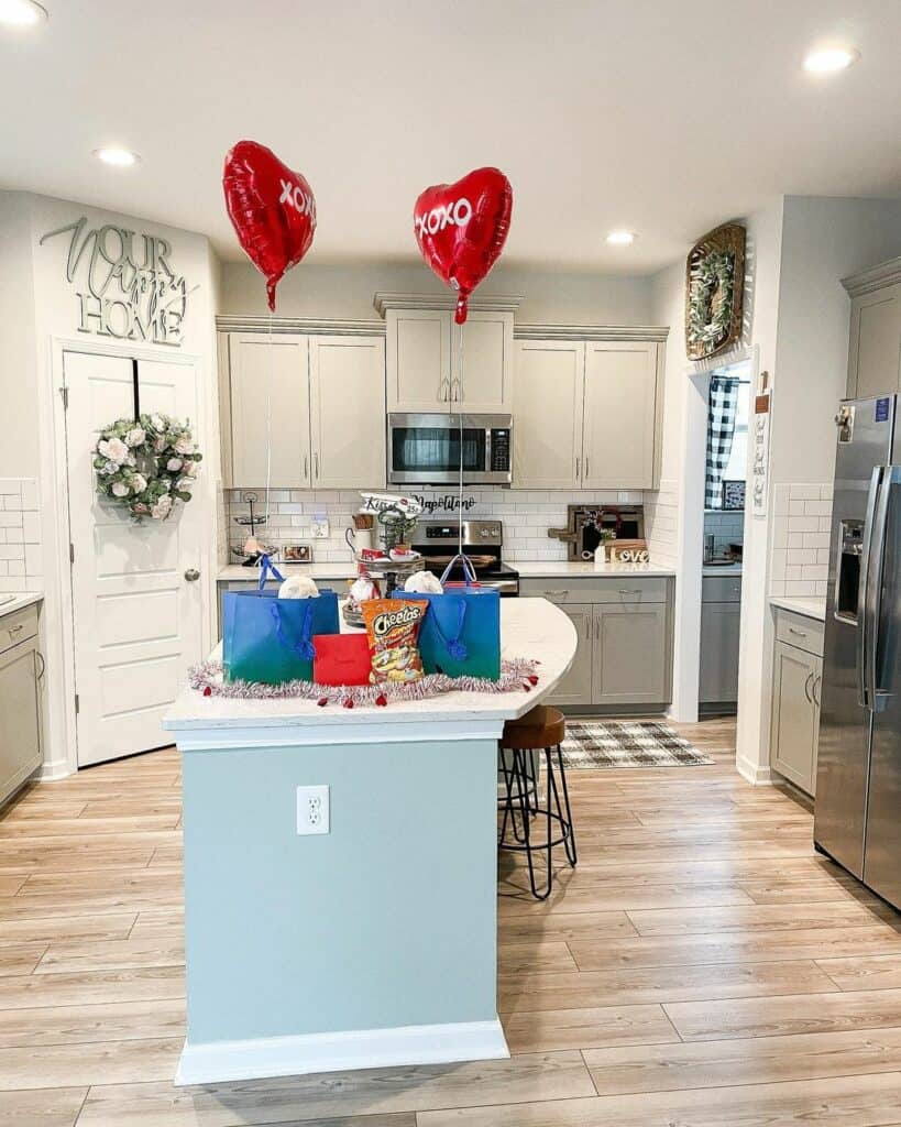 Heart-shaped Balloons Over Kitchen Island