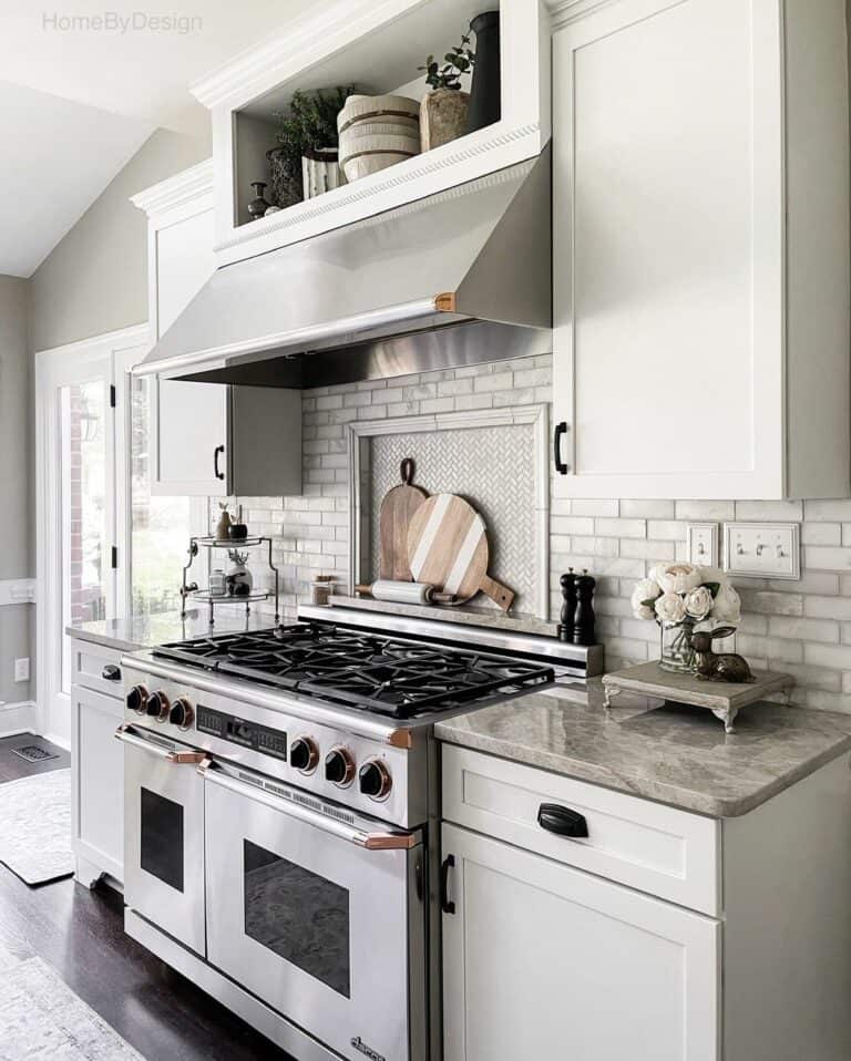 Herringbone Tile Backsplash Behind Stove Only