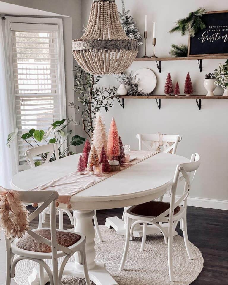 Holiday Dining Table Centerpiece with Bottle Brush Trees