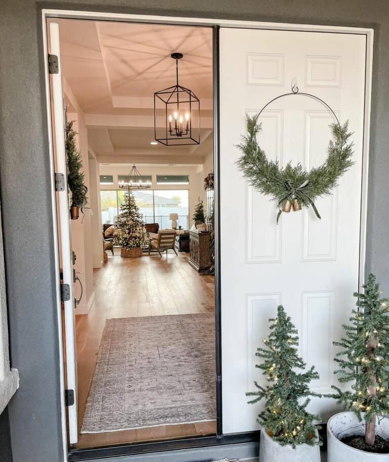 Hoop Wreath With Gold Bells for White Door