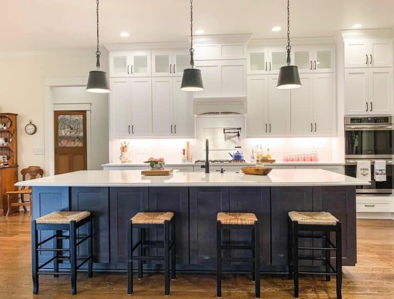 Ideas for a Dark Blue Kitchen Island With White Main Cabinetry