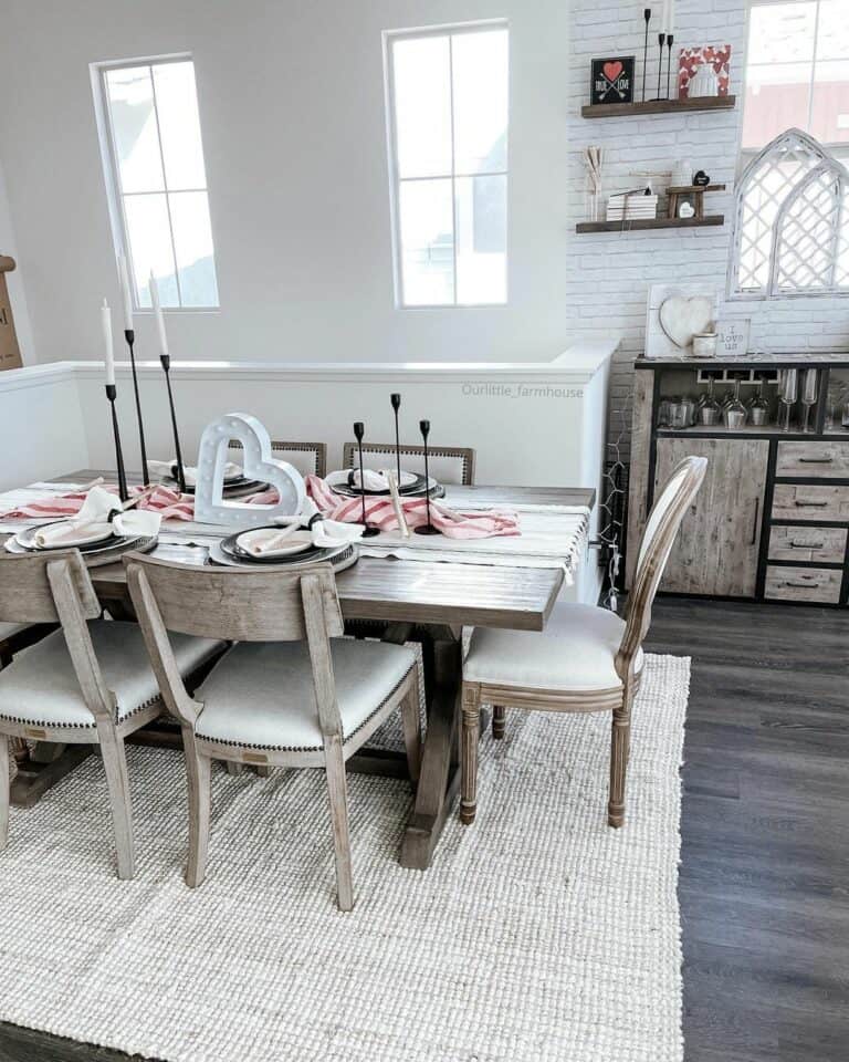 Jute Rug in White and Wood Dining Room