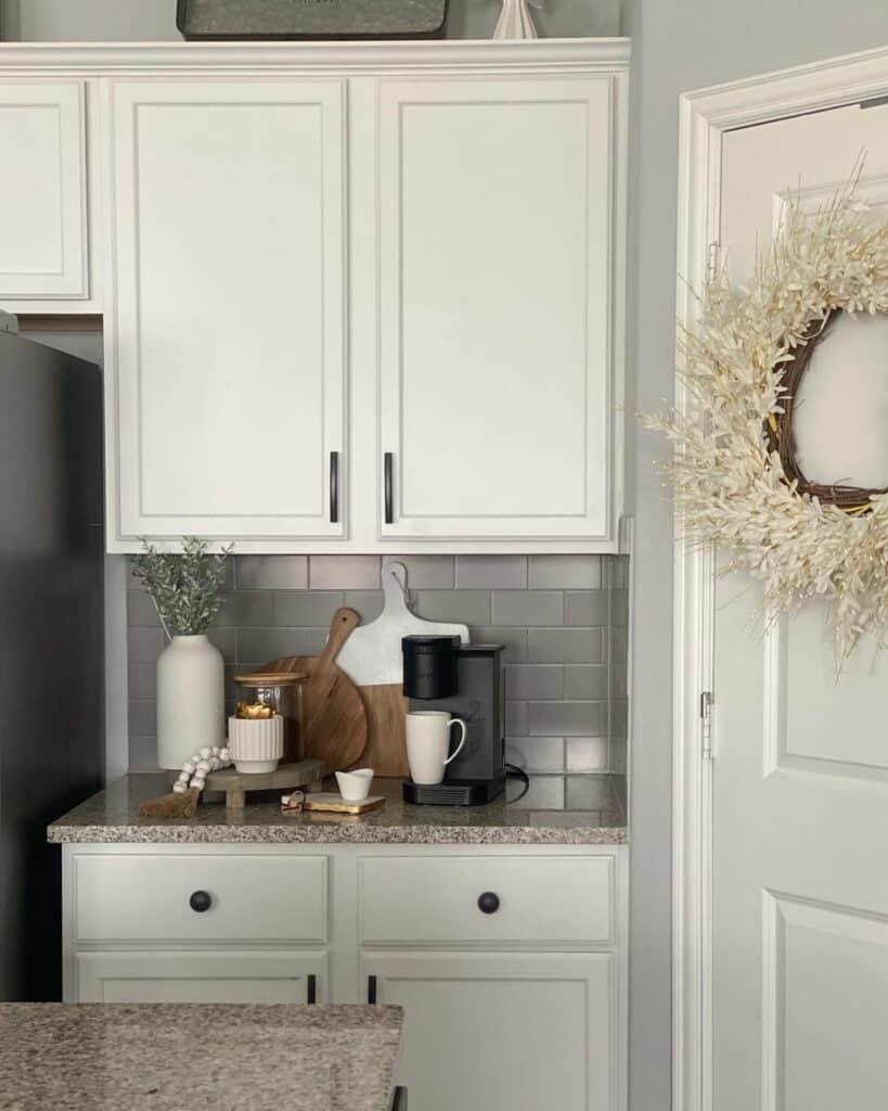 Kitchen Coffee Bar with White Cabinets