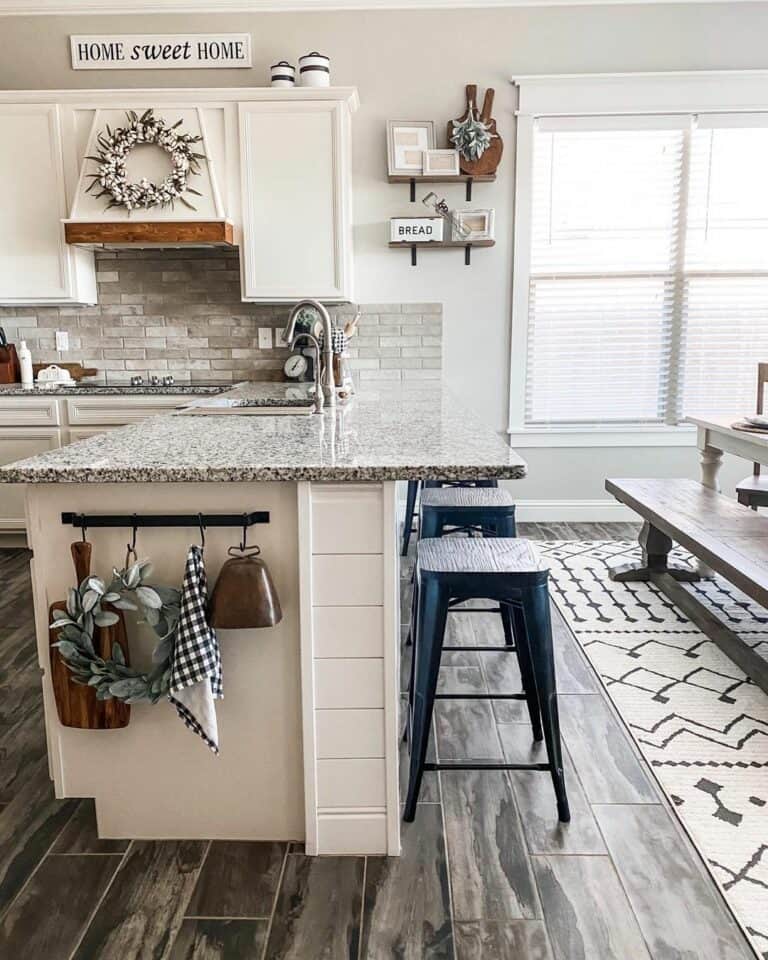 Kitchen Peninsula Hosts Metal Stools Soul & Lane