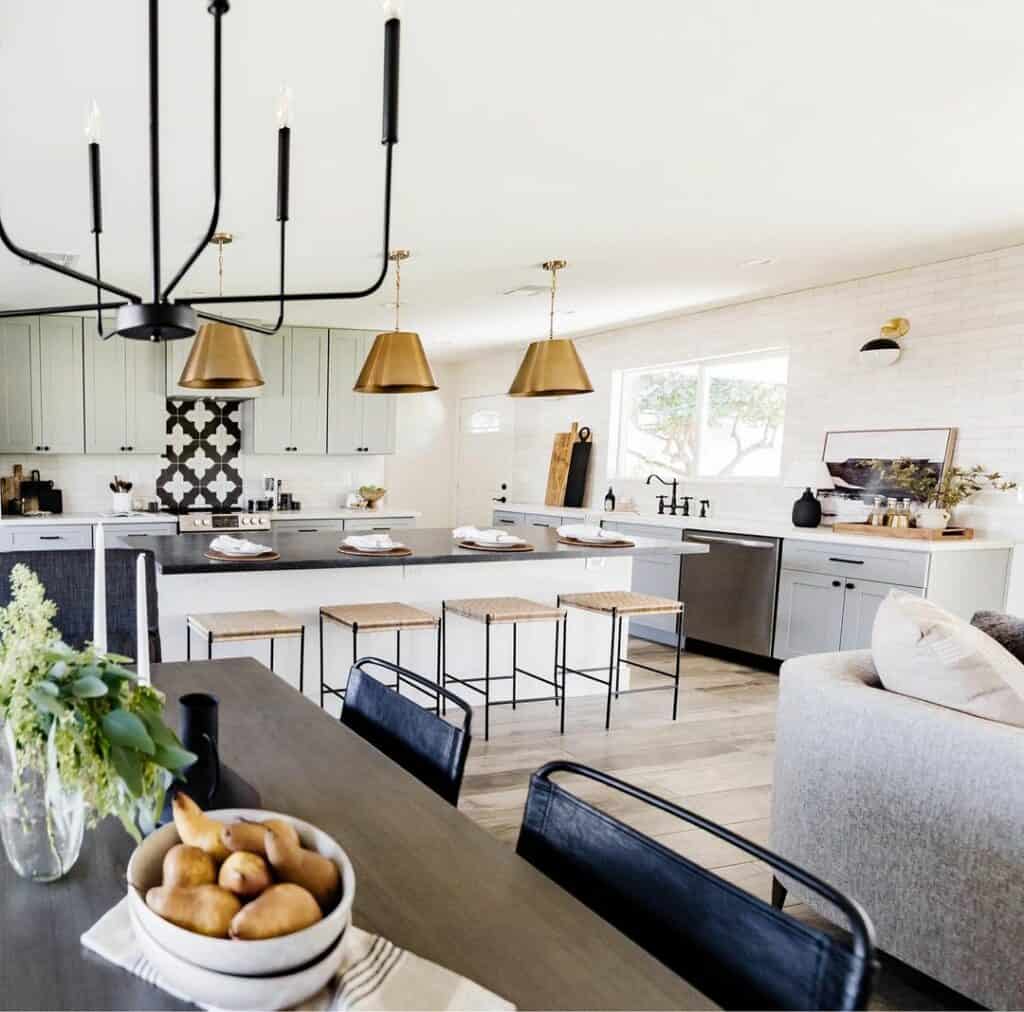 Kitchen Space with Black and Gold Light Fixtures - Soul & Lane