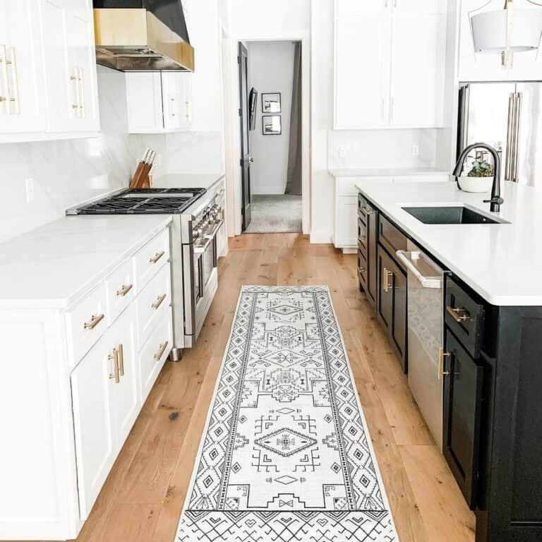 Kitchen With Black and White Runner Rug