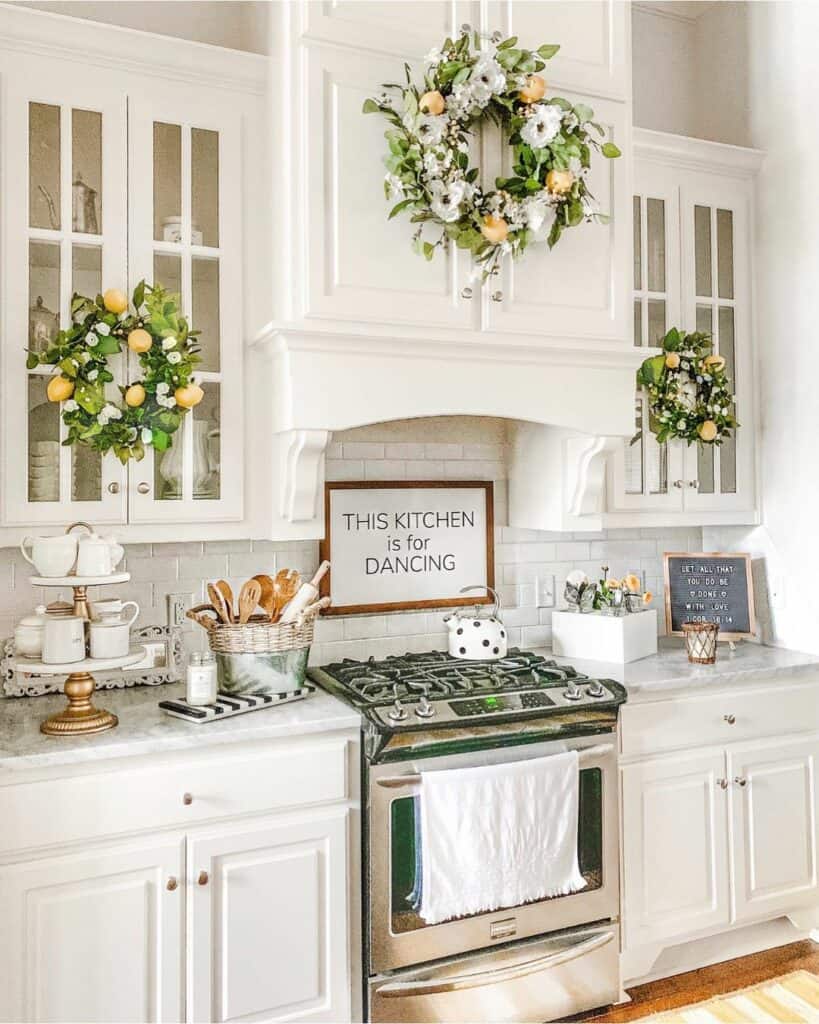 Kitchen Wreaths with Lemons and White Flowers