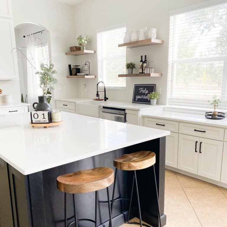 Kitchen with Light Wood Shelves