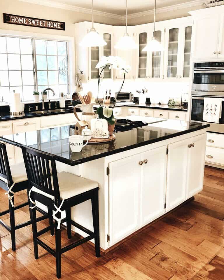 L Shaped Kitchen with Black Countertops