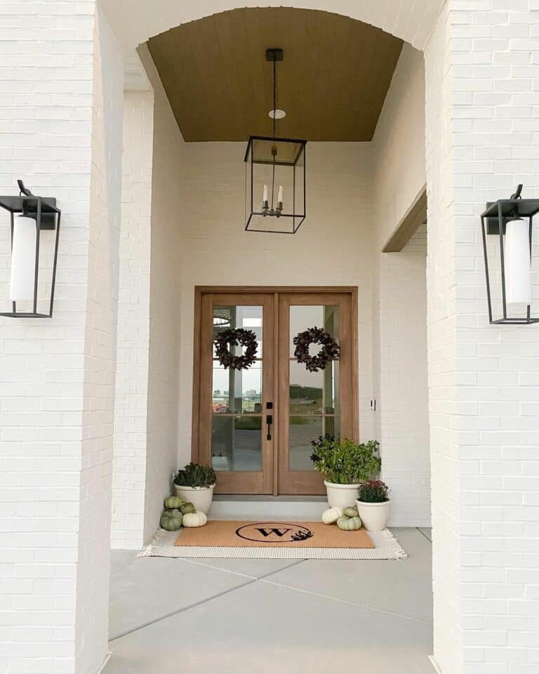 Lantern Lighting Porch Ideas With Double Doors