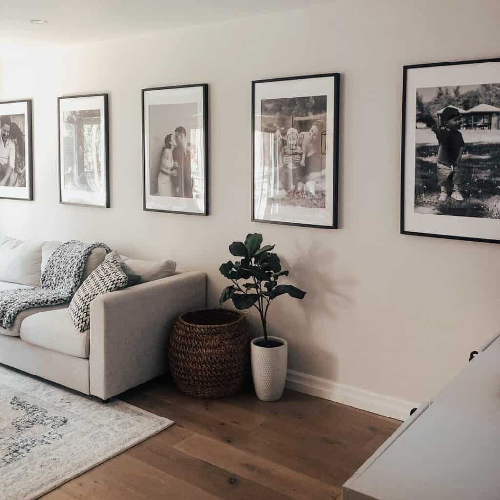 Large Black and White Photographs on Living Room Wall
