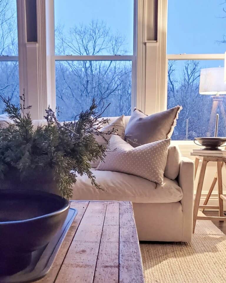 Large Cream Sofa in Rustic Living Room