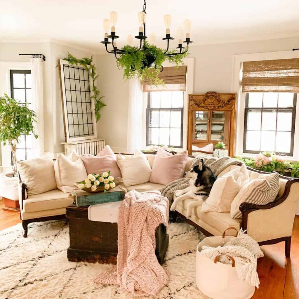Large Living Room with Basket Blanket Storage