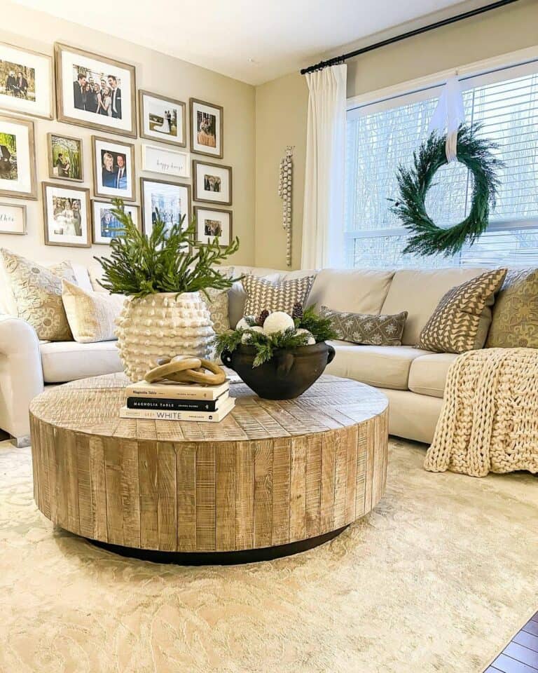 Large Wood Coffee Table And Sectional Couch