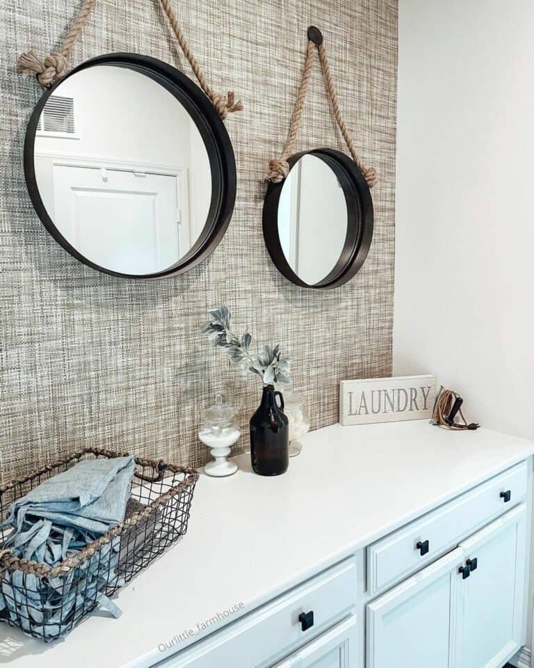 Laundry Room With Round Mirrors