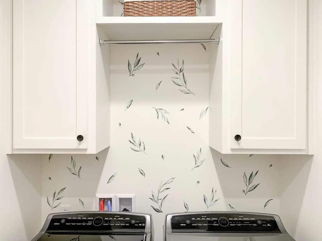 Leaf Wallpaper in Laundry Room