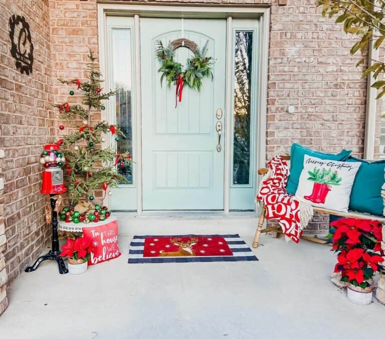 Light Blue Door With Christmas Wreath