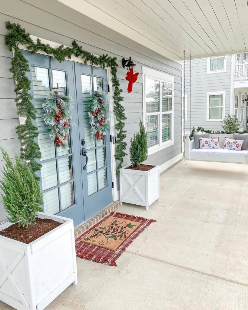 Light Blue French Doors with Flocked Decorations