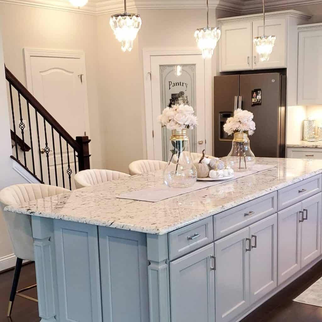 Light Blue Kitchen Island with Full Overlay Cabinets