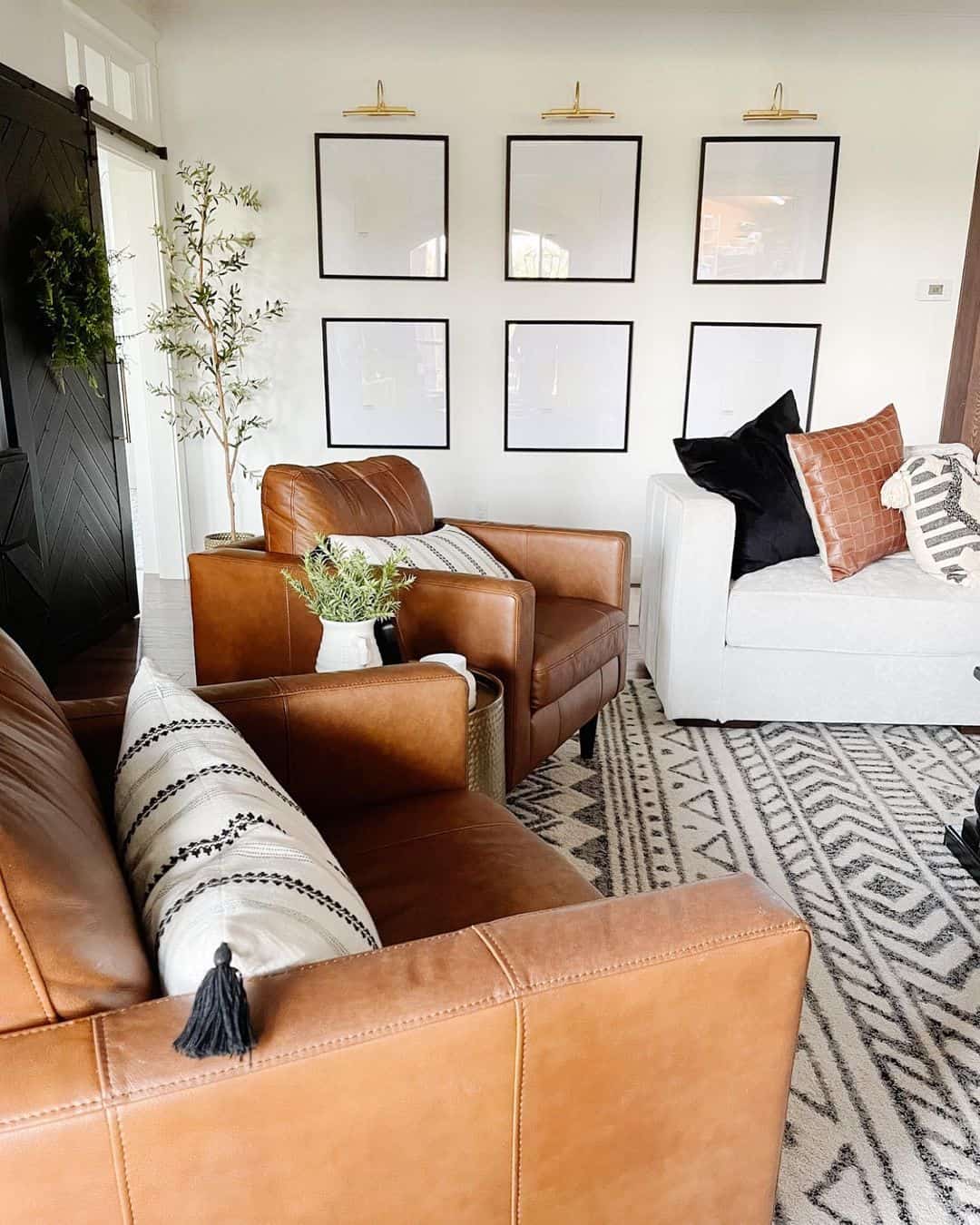 Cognac leather chairs sales in living room