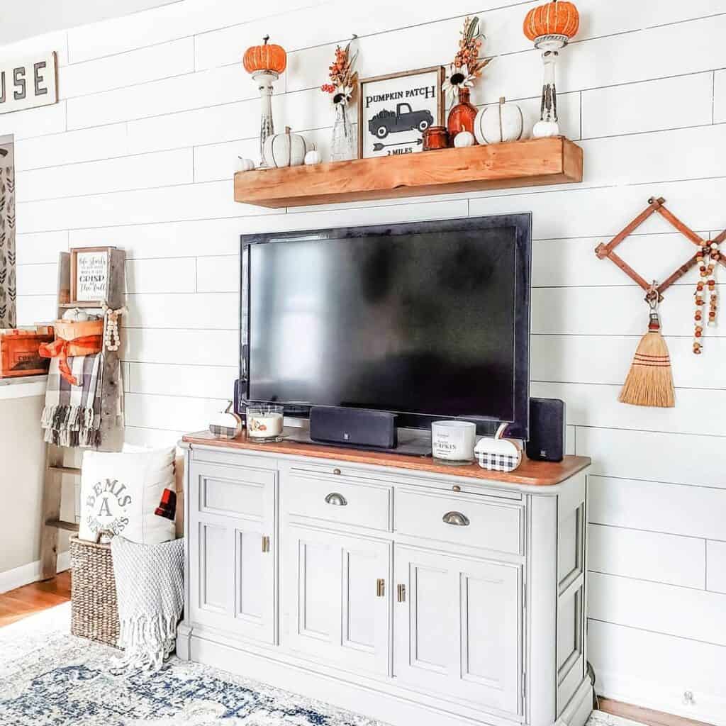 Light Gray Shiplap TV Wall with Fall Accents