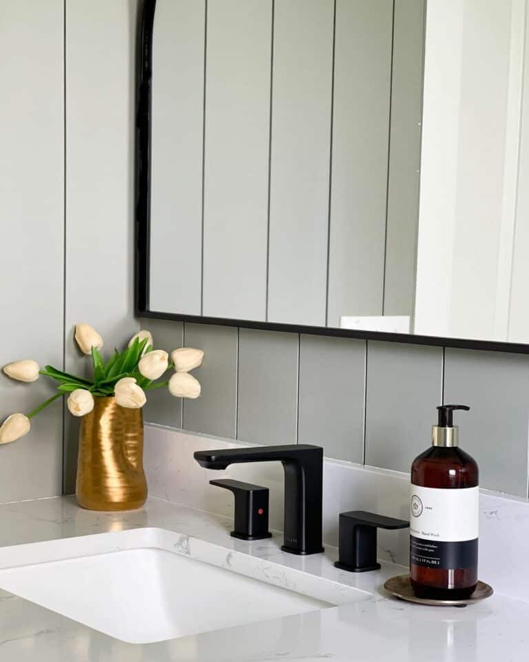 Light Gray Shiplap Wall Within a Modern Powder Room Soul & Lane
