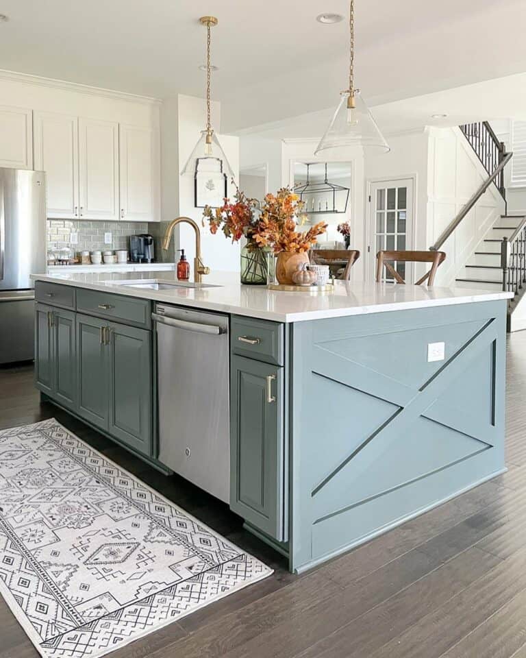 Light Gray Tile Backsplash Under White Cabinets