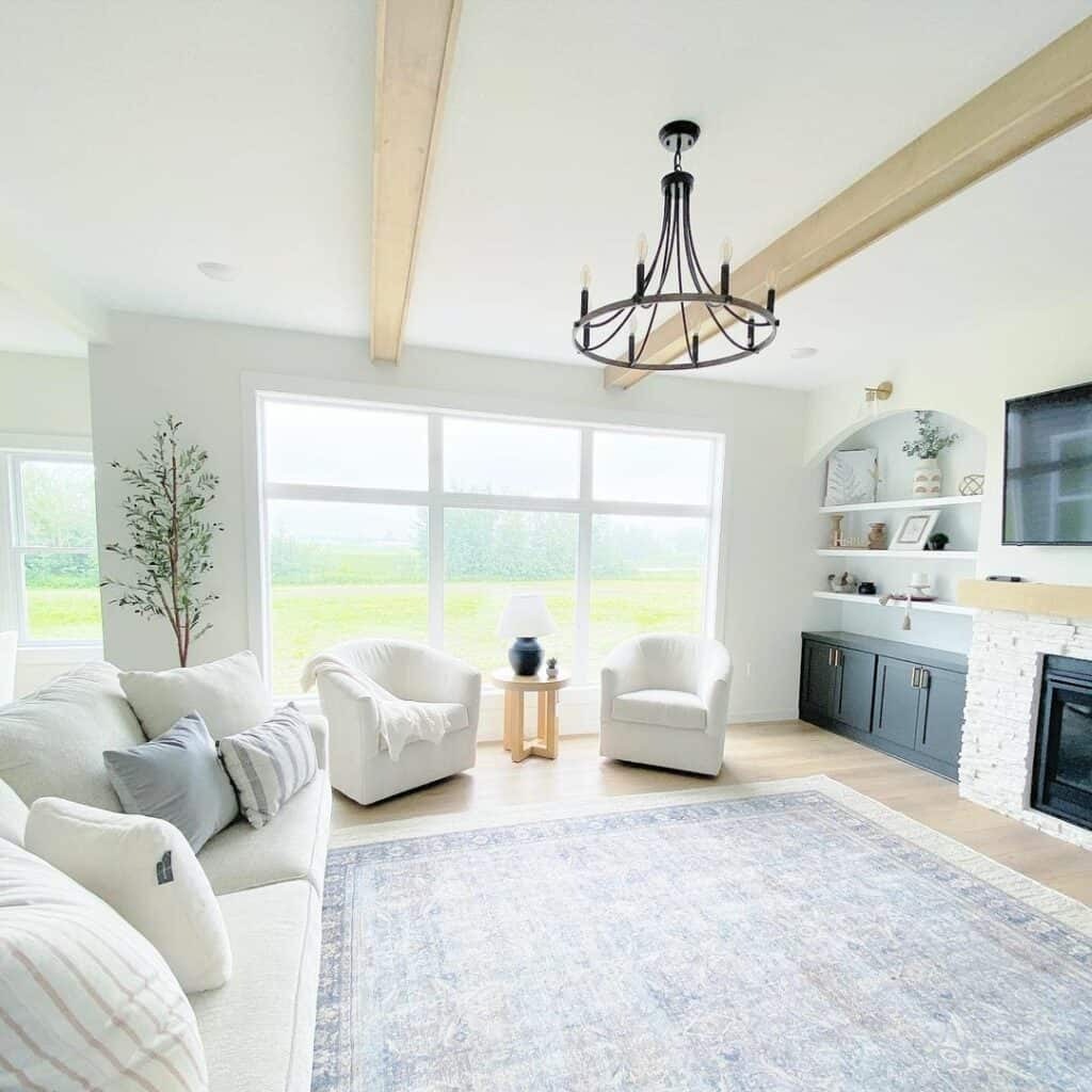 Light Wood Beams Over a Grey Rug