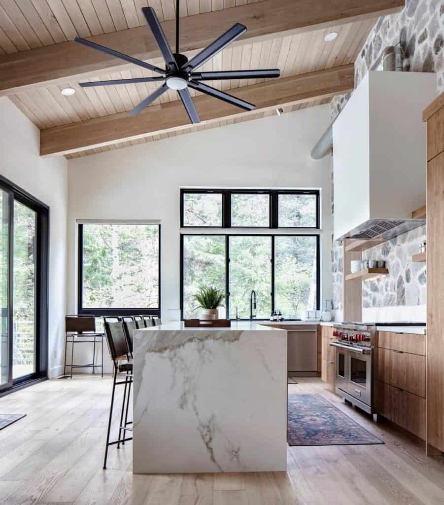 Light Wood Beams on a Light Wood Ceiling