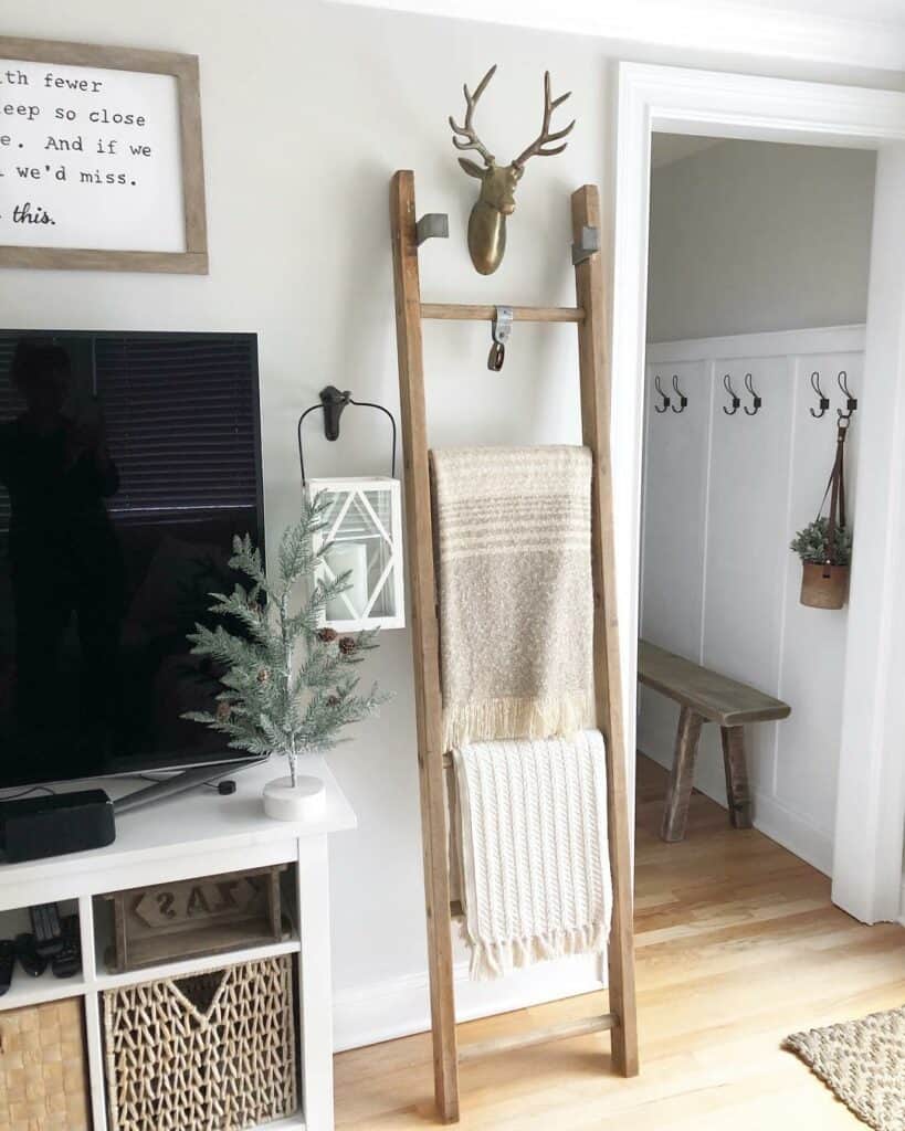 Light Wood Decorative Ladder for Living Room