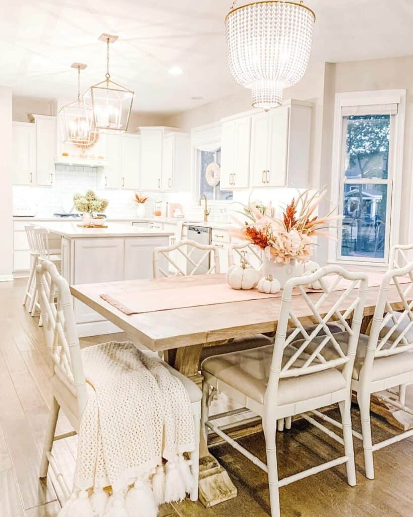 Light Wood Dining Table With White Bamboo Chairs Soul & Lane