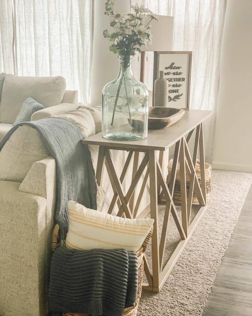 Light Wood Sofa Table for Beige Couch
