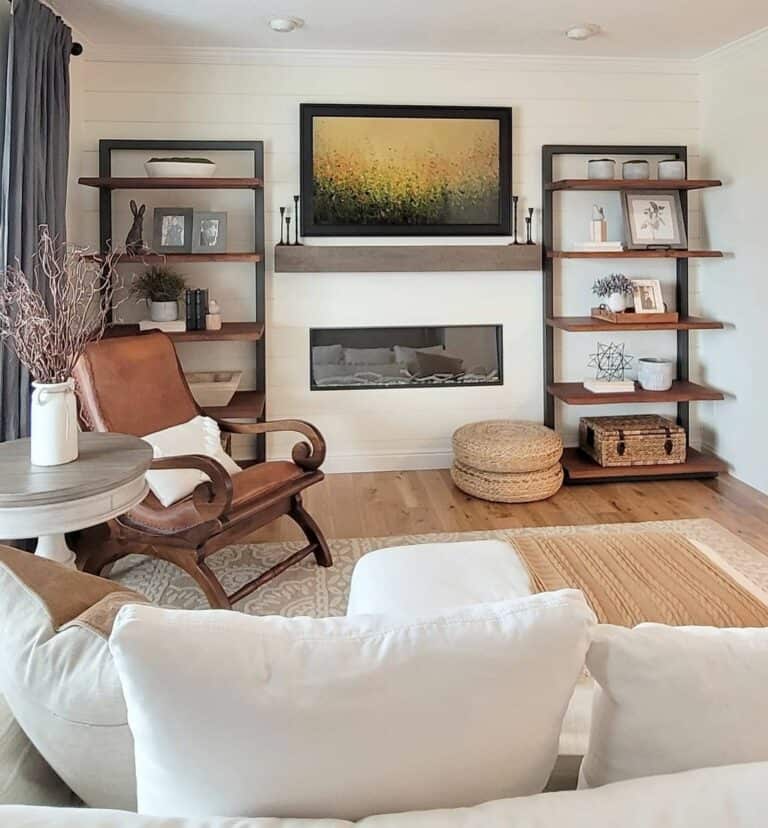 Linear Fireplace and Shiplap Paneling