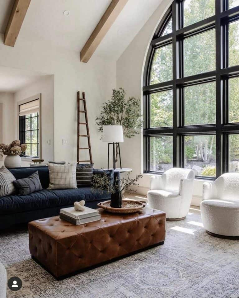 Living Room Corner Décor With Cathedral Ceiling