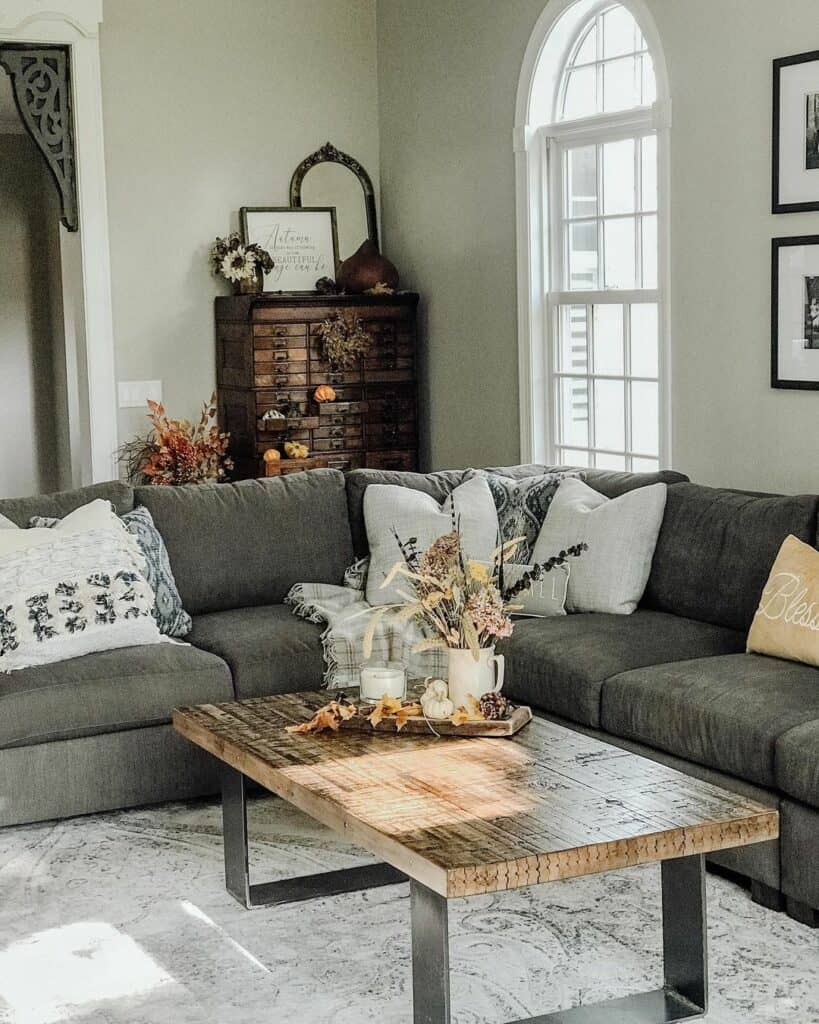 Living Room Corner Décor With Gray Sectional