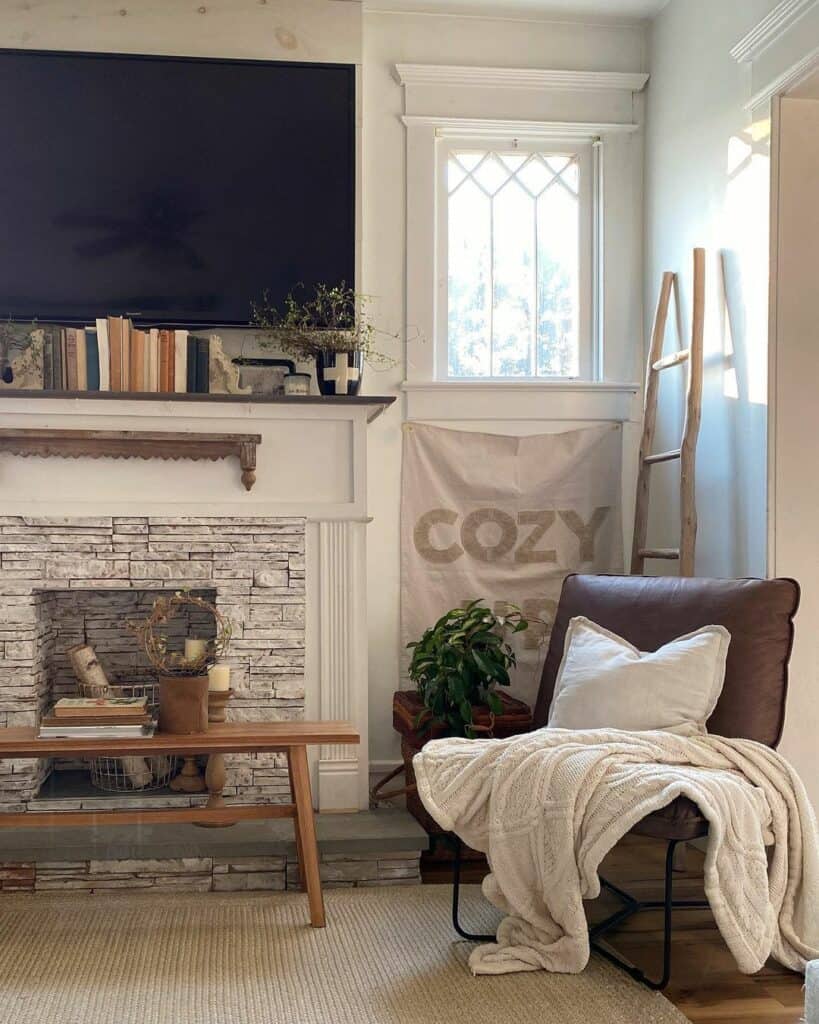 Living Room Corner With Light Wood Ladder