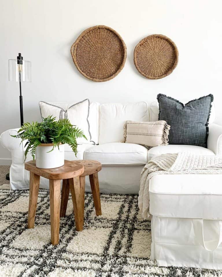 Living Room With Cream Sectional and Rustic Finishes