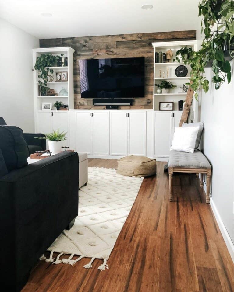 Living Room With Nature-inspired TV Feature Wall